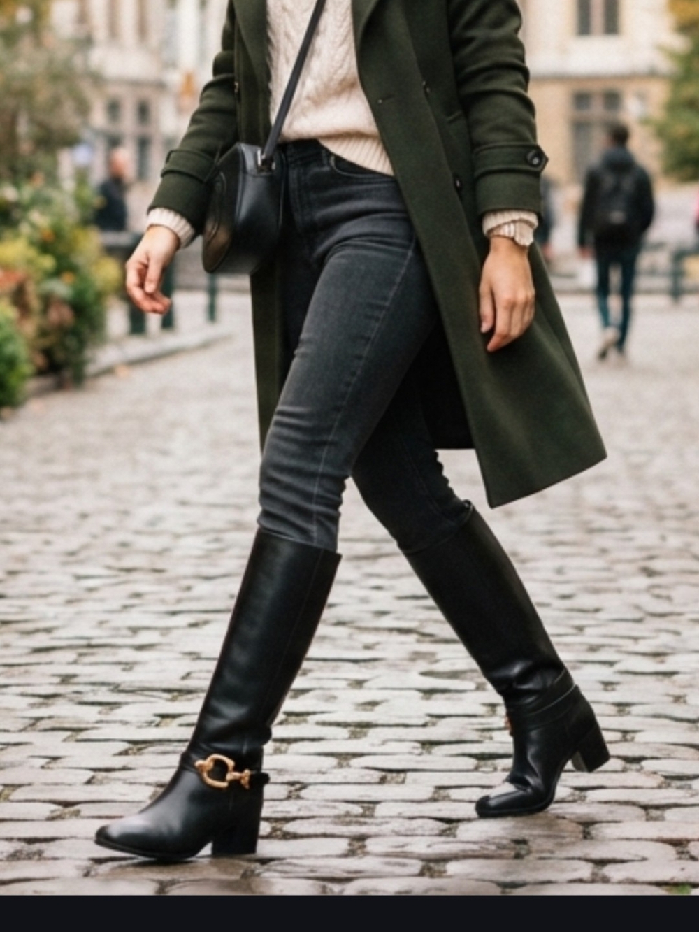 Tory Burch Sophia Black Leather Riding Boots Size 8